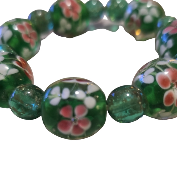 6" Handmade Glass Bead Stretchy Bracelet L7 - Picture 2 of 3